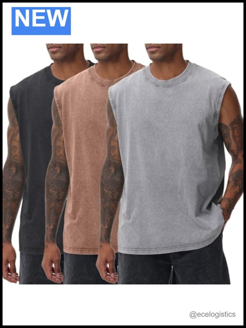 Mens Workout Tank Top Sleeveless Muscle Tee Acid Wash Cotton Loose Fit Shirt